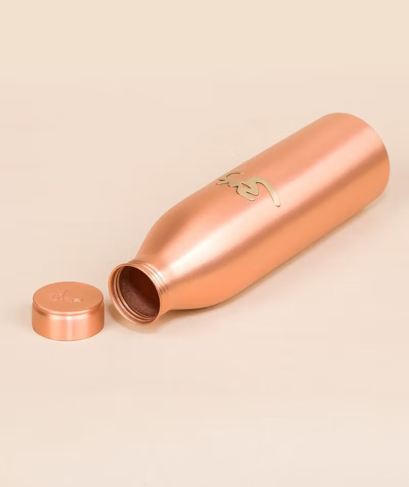 Matte Finish Copper Water Bottle With Brass Aum 950 Ml 8878